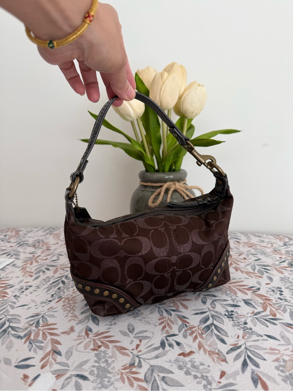 Coach Signature Lurex Studded Mini Demi Pouch